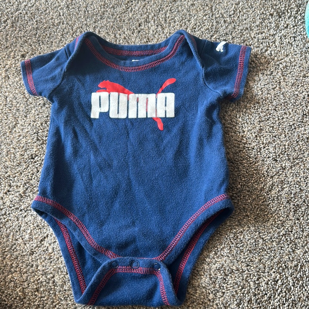 Puma size 0-3 months navy blue with red and white